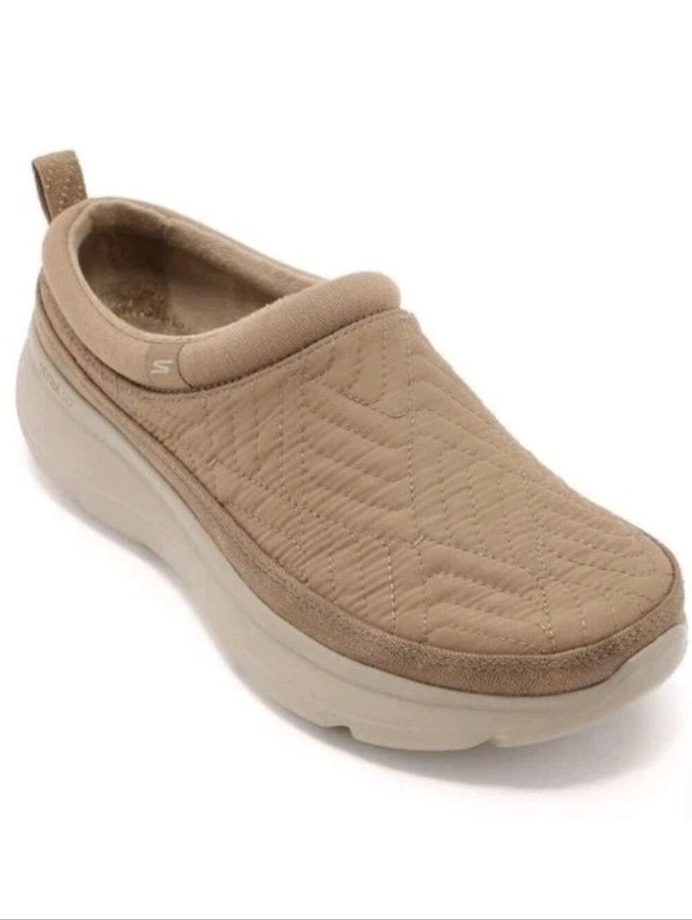 Skechers On-The-Go Ellie Encore Mules Quilted Chestnut Tan Washable Vegan Sz 7.5